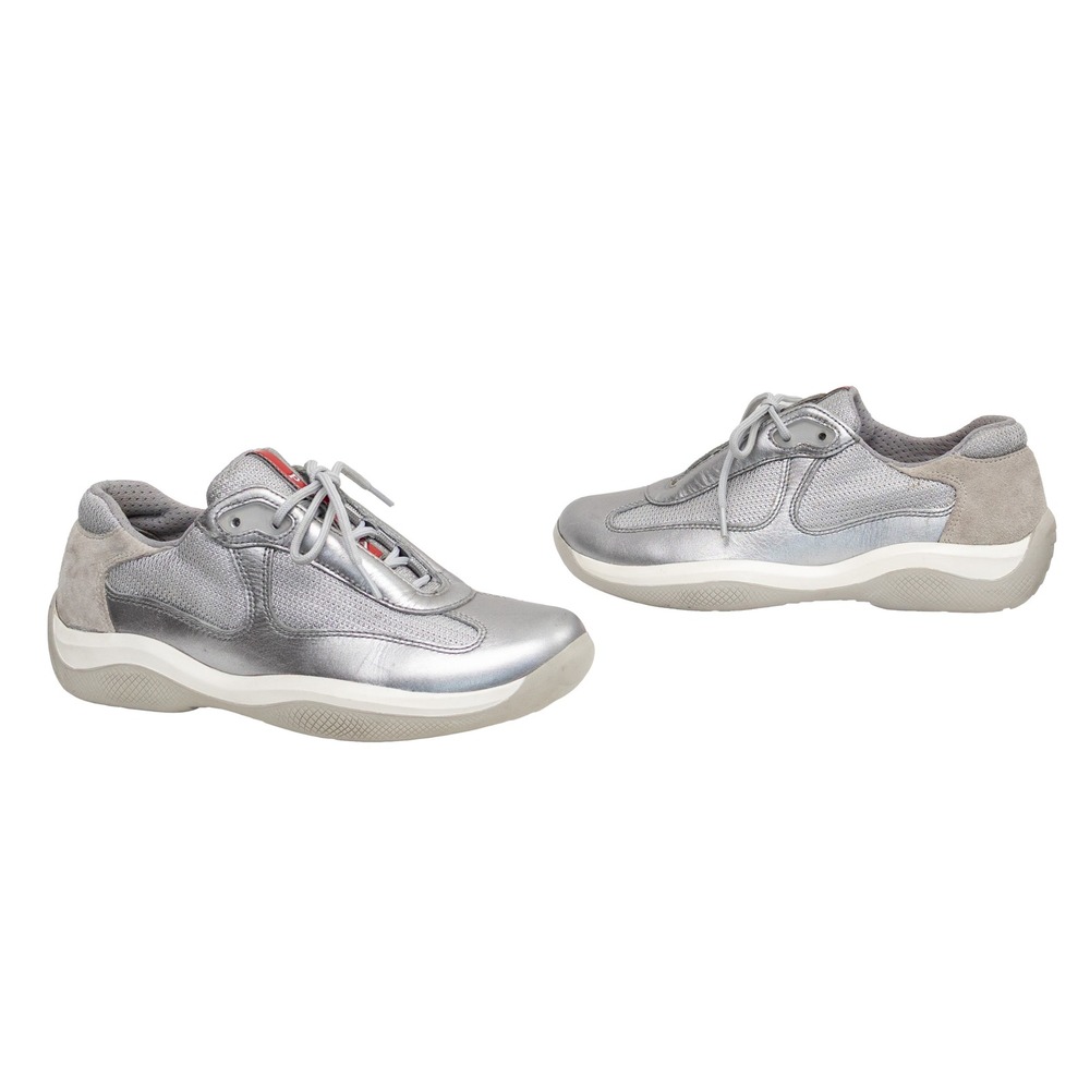 Prada America's Cup Silver Mesh & Leather Sneakers – Women's EU 35 / US 5